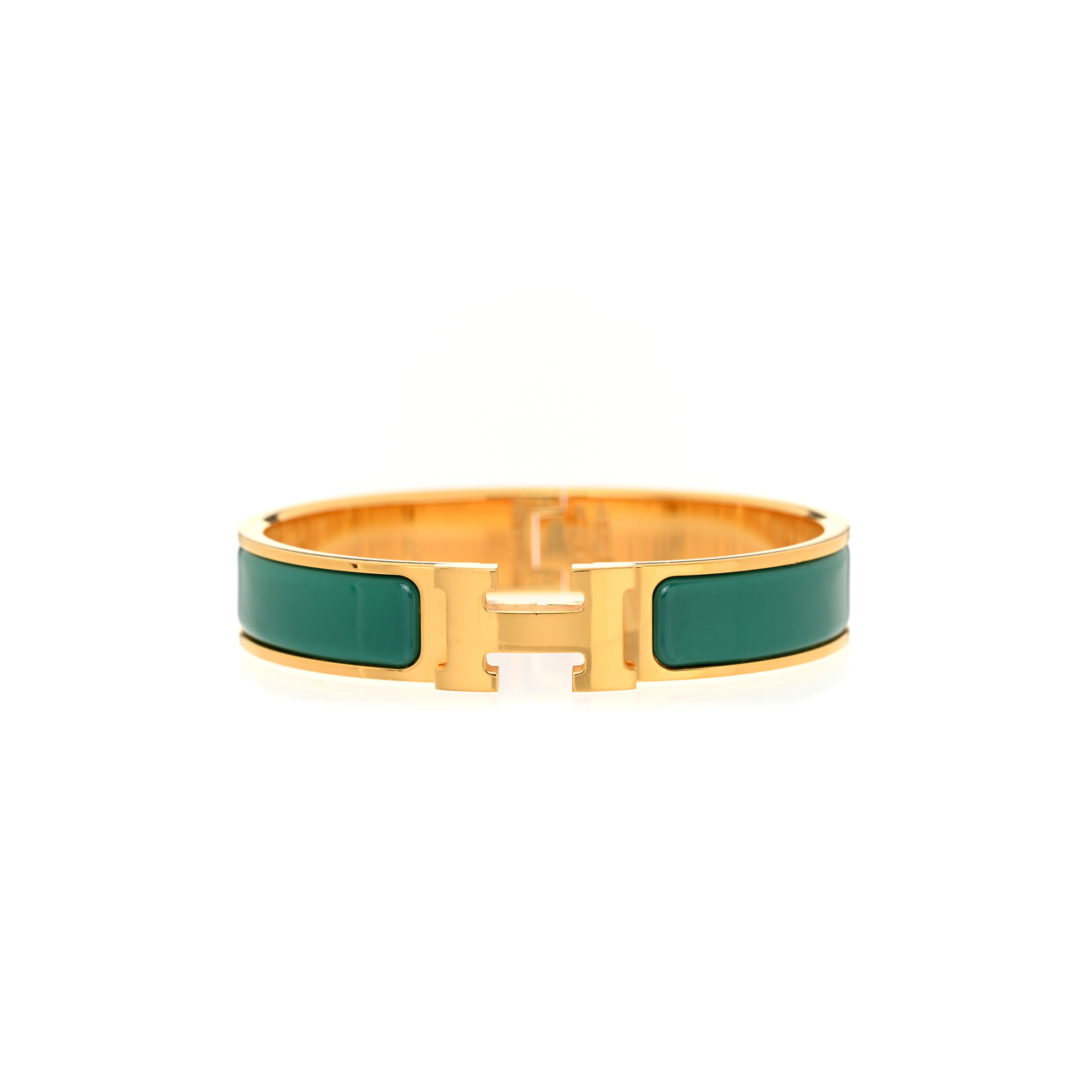 H**mes enamel narrow clic clac h bracelet pm malachite